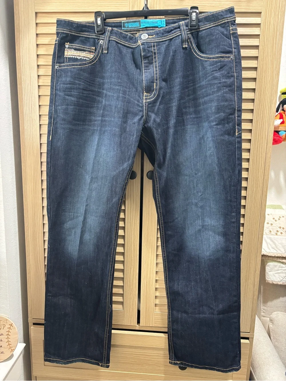 ROCK & ROLL DENIM MEN'S REVOLVER DARK WASH SLIM STRAIGHT STRETCH DENIM JEANS